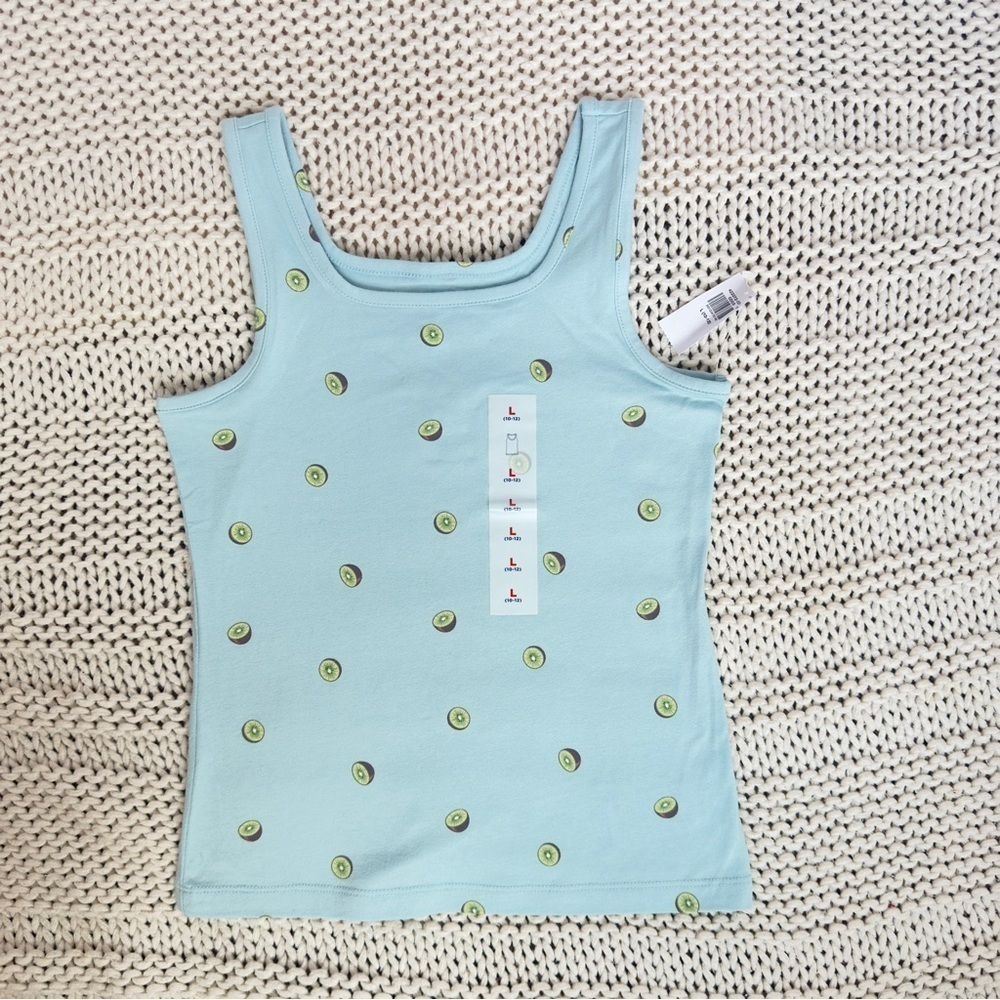 NWT Old Navy Blue and Green Girl's Tank Top with Kiwi Print Large (10/12)